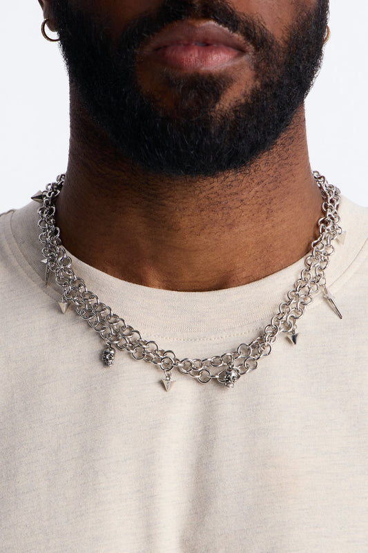 Grim Rebel Double Layered Necklace - Silver