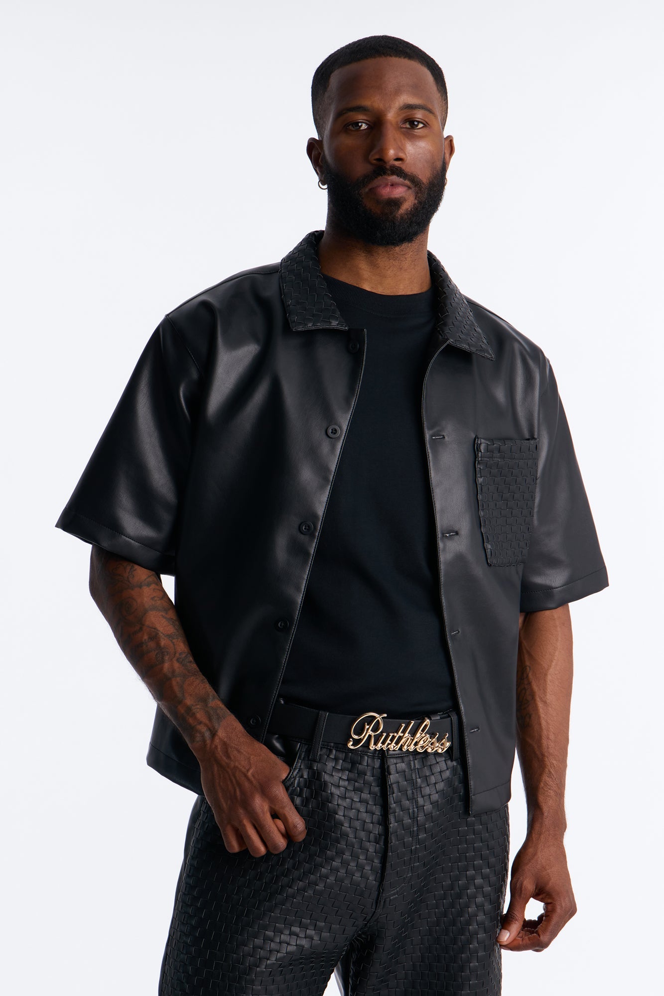 Ruthless Script Buckle Belt - Black/Gold