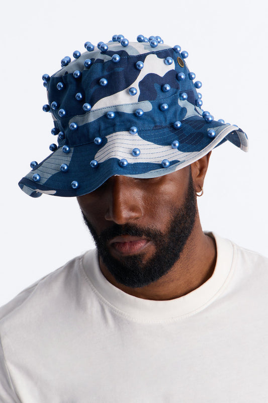 Camo Pearled Bucket Hat - Blue/combo