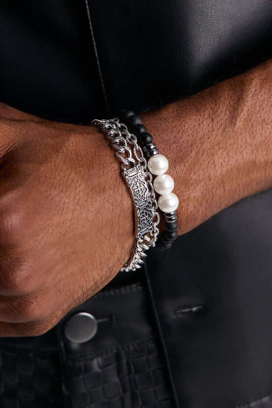 Monochrome Authority Bracelet Set - Silver