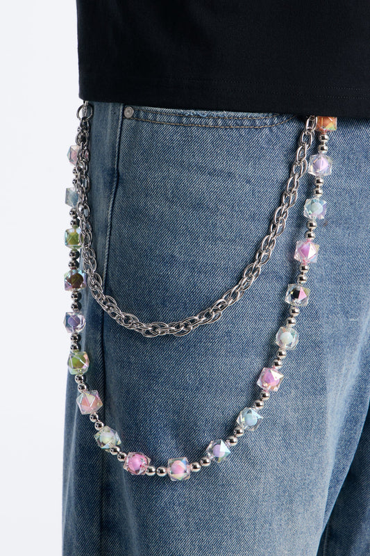 Dice and Chain Layered Pant Chain - Silver/Combo