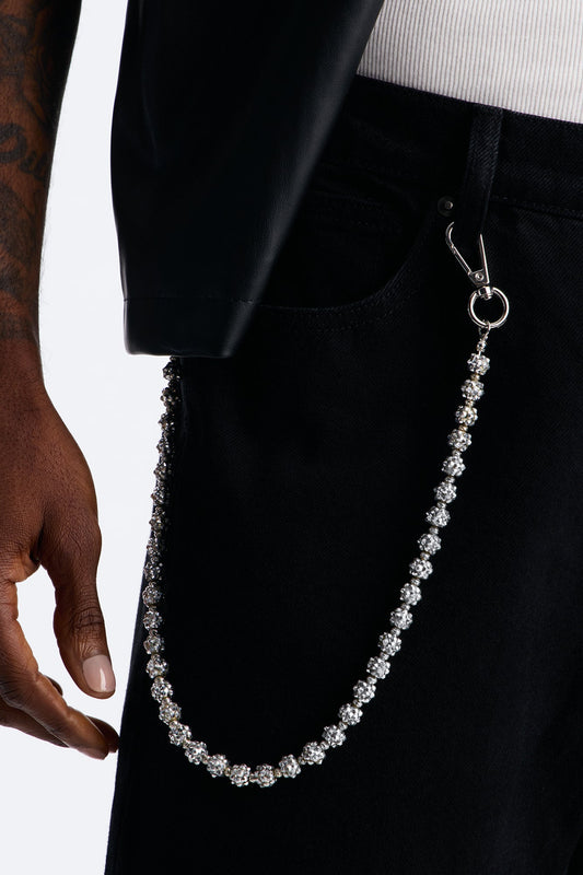 Flash Out Iced Beaded Pant Chain - Silver