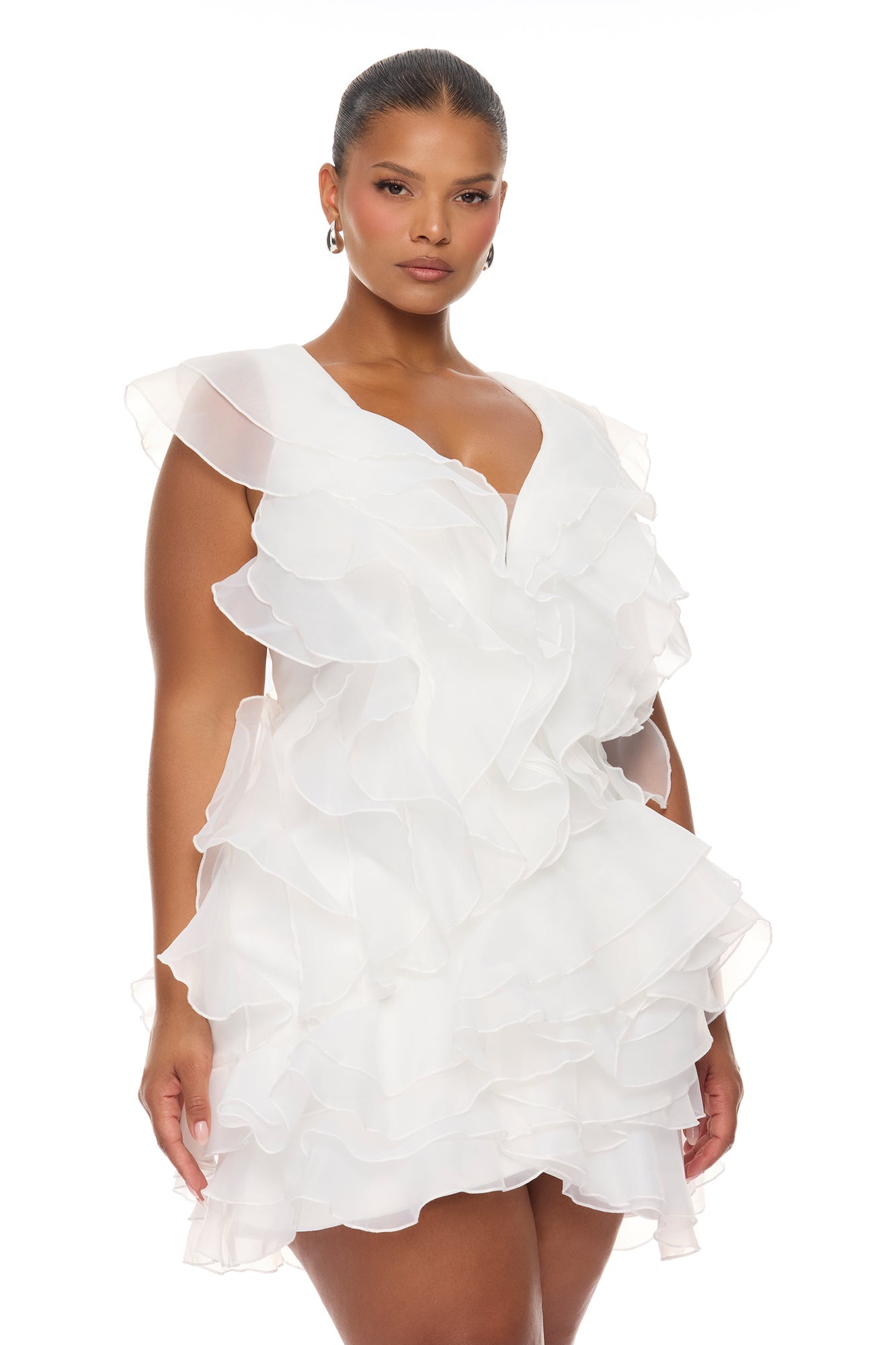 In The Clouds Sleeveless Ruffle Mini Dress - White