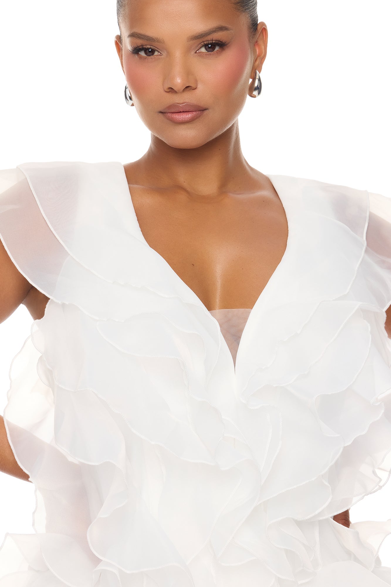 In The Clouds Sleeveless Ruffle Mini Dress - White NEWFASHIONEDGE