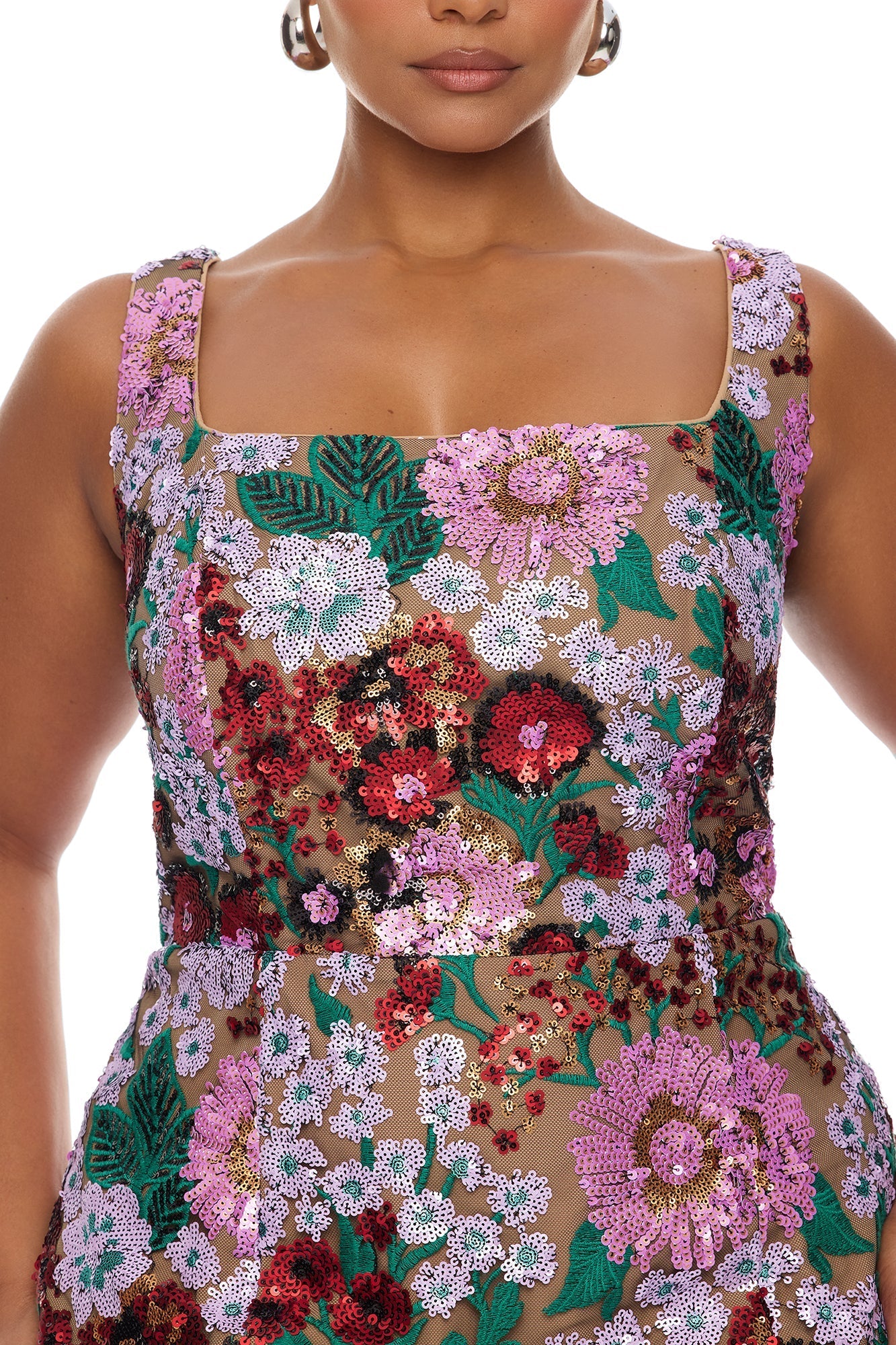 Mollory Mesh Embroidered Midi Dress - Purple/combo NEWFASHIONEDGE