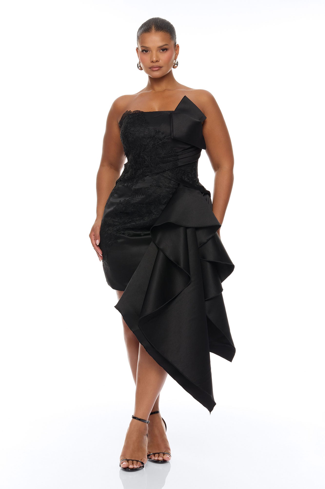 Total Drama Ruffle Drape Mini Dress - Black NEWFASHIONEDGE