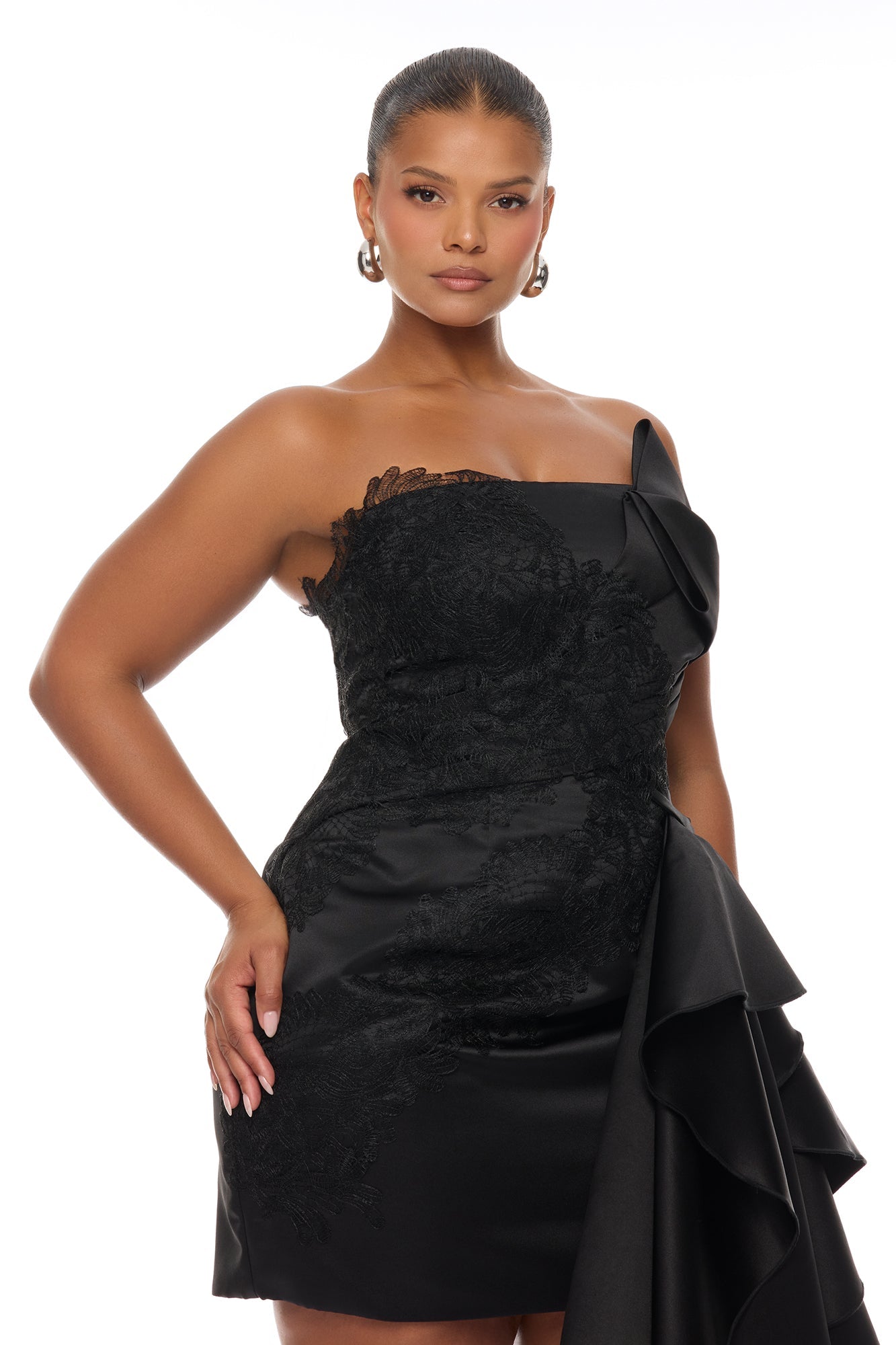 Total Drama Ruffle Drape Mini Dress - Black