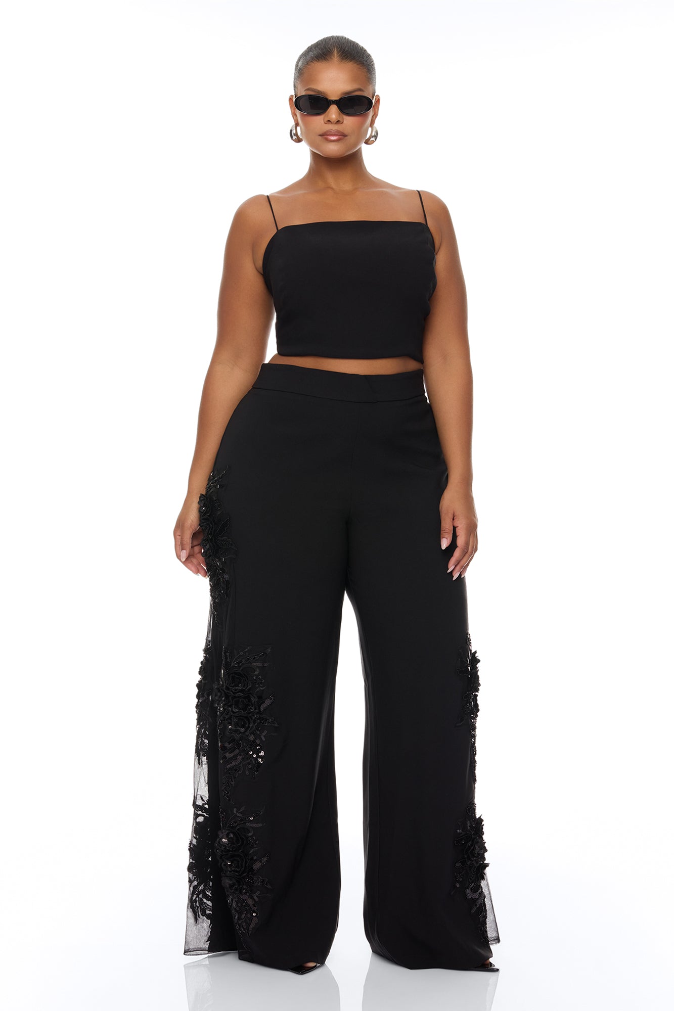 Sweet Serenity Embroidered Pant Set - Black
