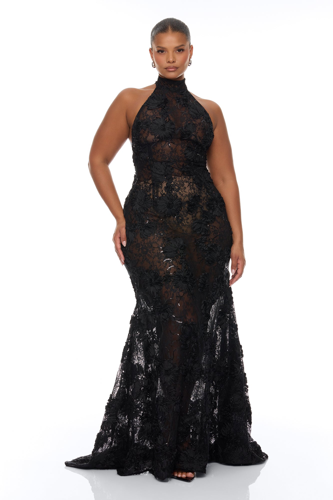 Marlene Sheer Lace Maxi Dress - Black
