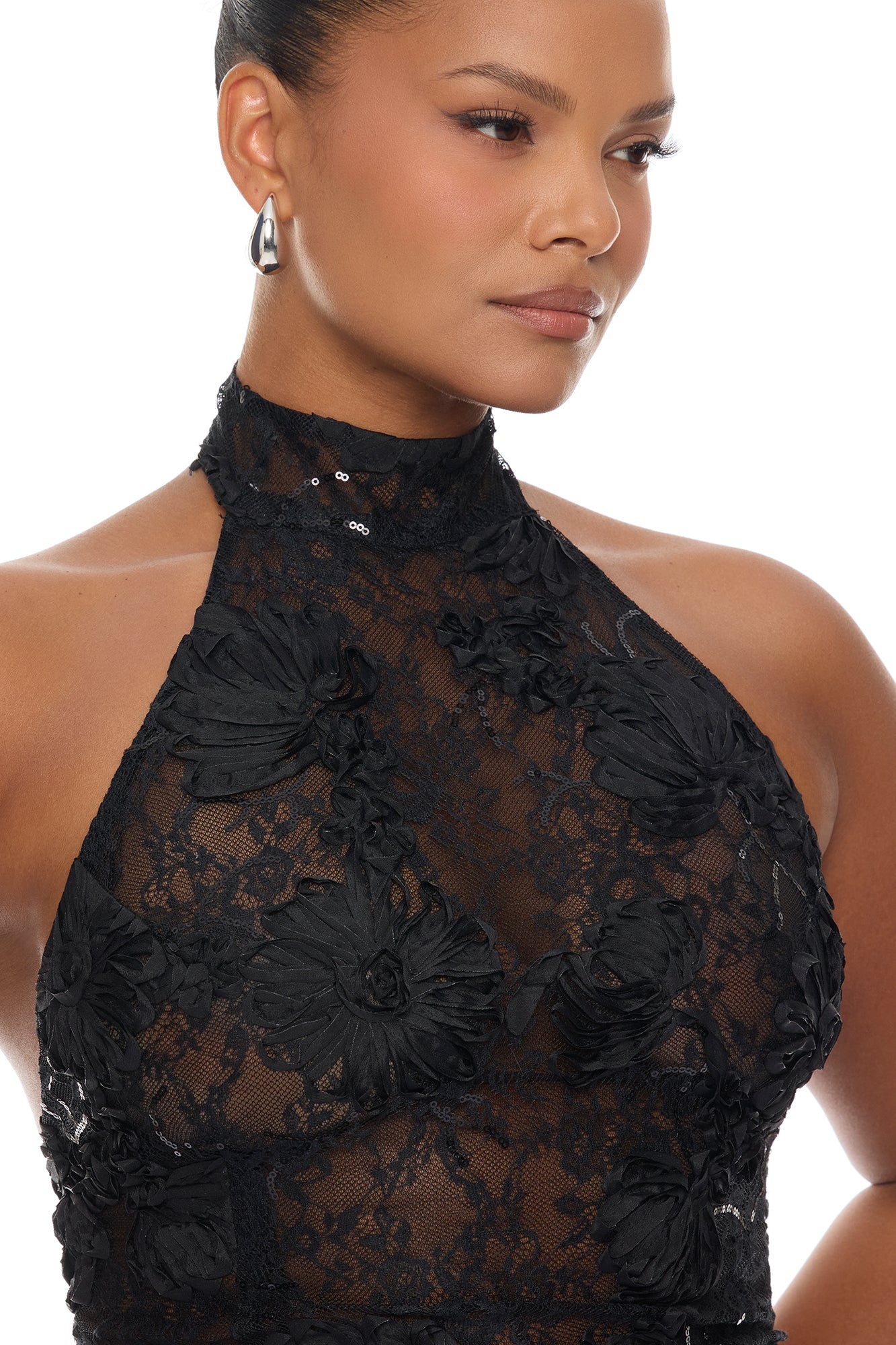 Marlene Sheer Lace Maxi Dress - Black