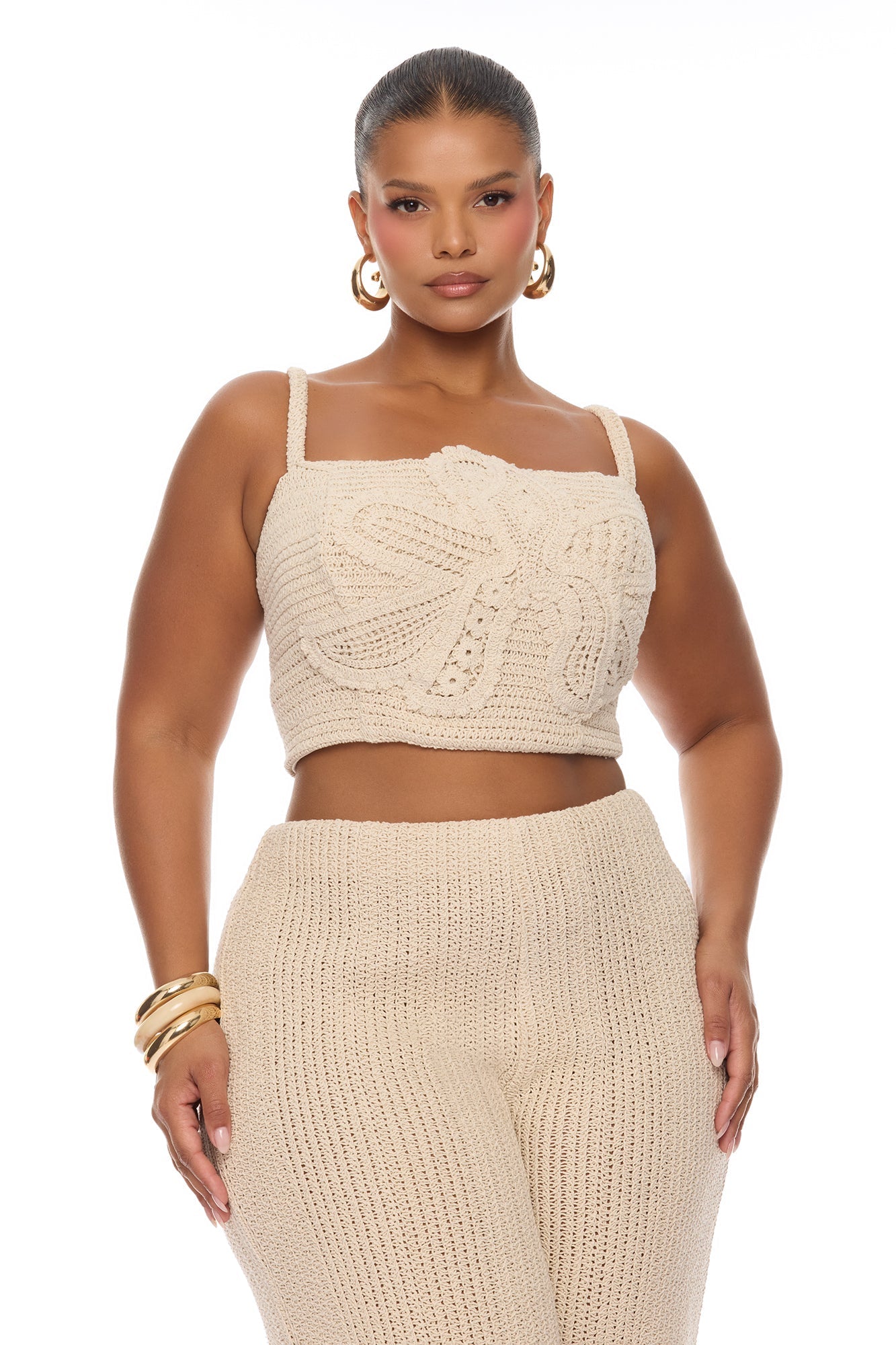 Coastal Vibe Shell Crochet Pant Set - Sand
