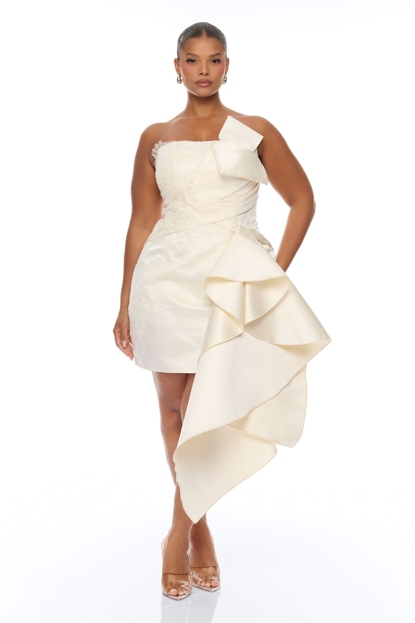 Total Drama Ruffle Drape Mini Dress - Cream