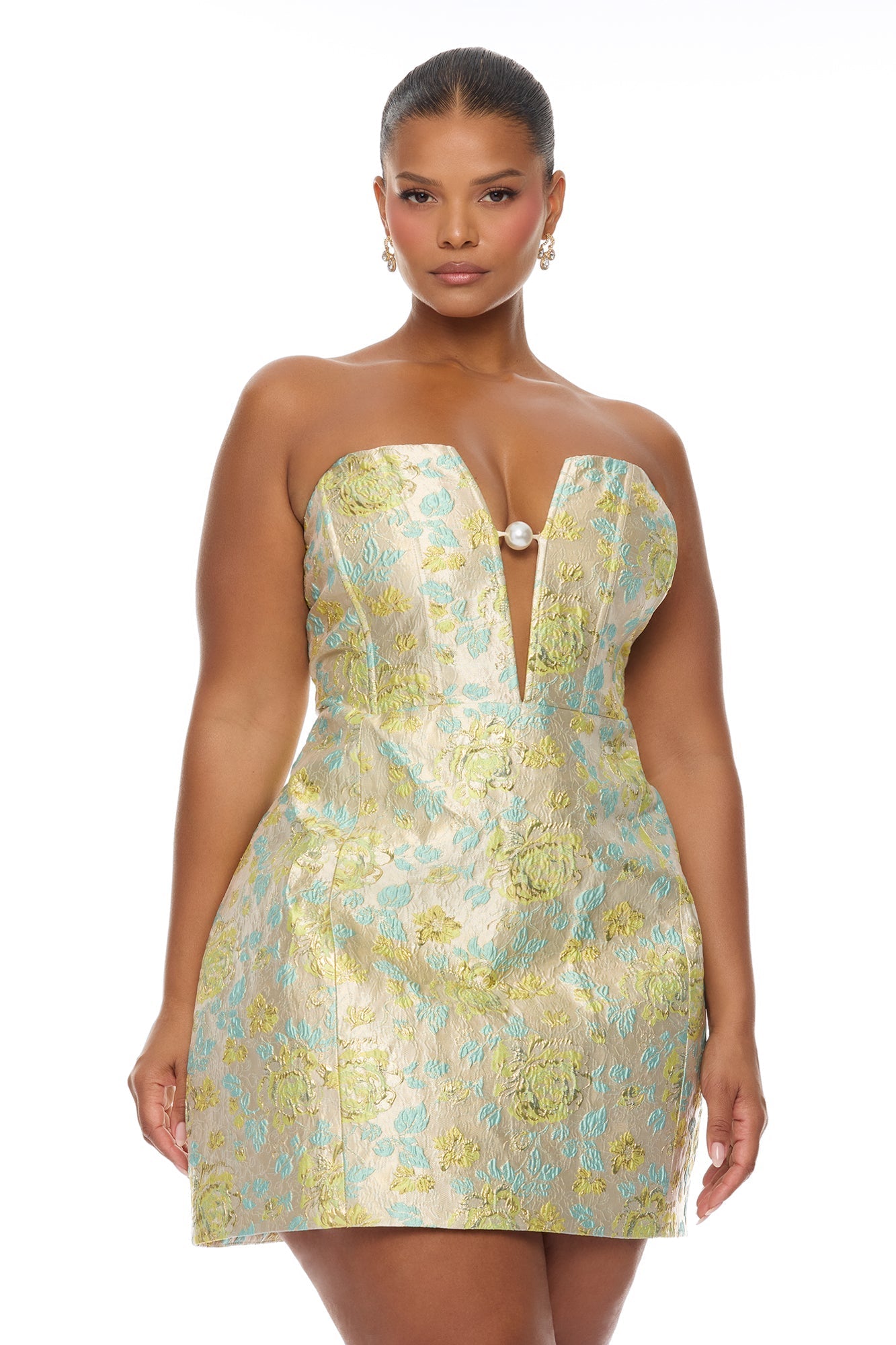 Denise Pearl Jacquard Mini Dress - Yellow/combo NEWFASHIONEDGE