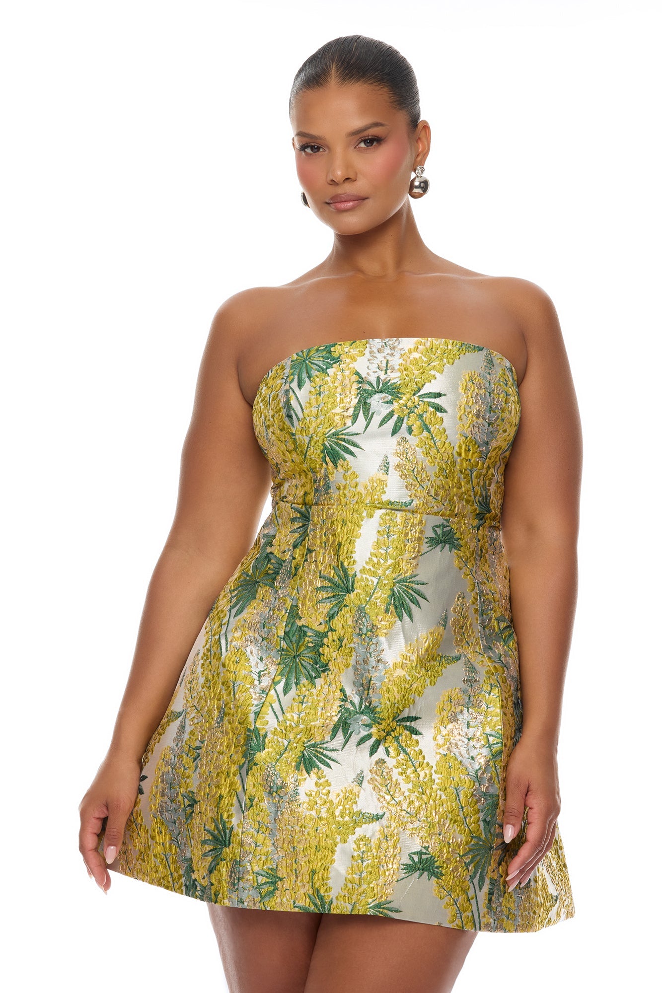 Sierra Flared Jacquard Mini Dress - Yellow/combo