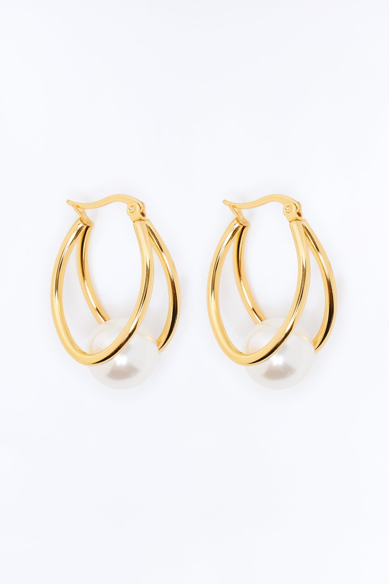 Pearl Drop Hoop Earrings - Gold