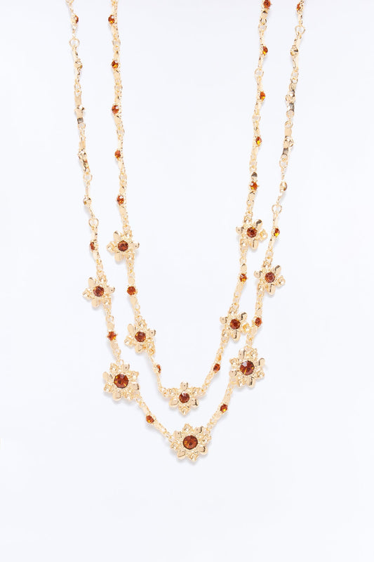 Tiny Treasures Rhinestone Layered Necklace - Gold/Brown