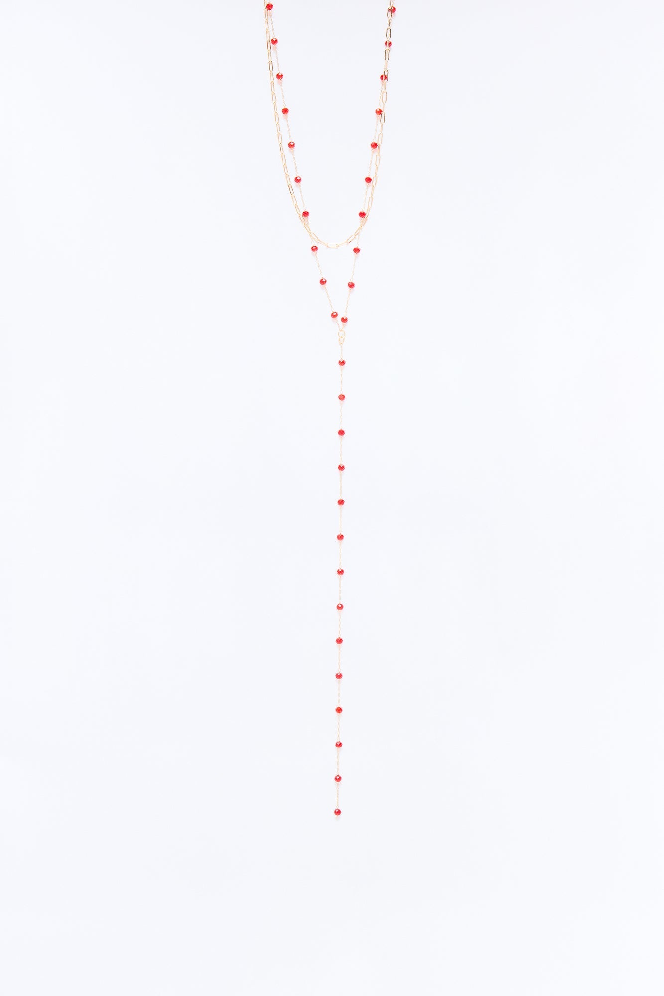 Iris Beaded Lariat Necklace - Gold/Red