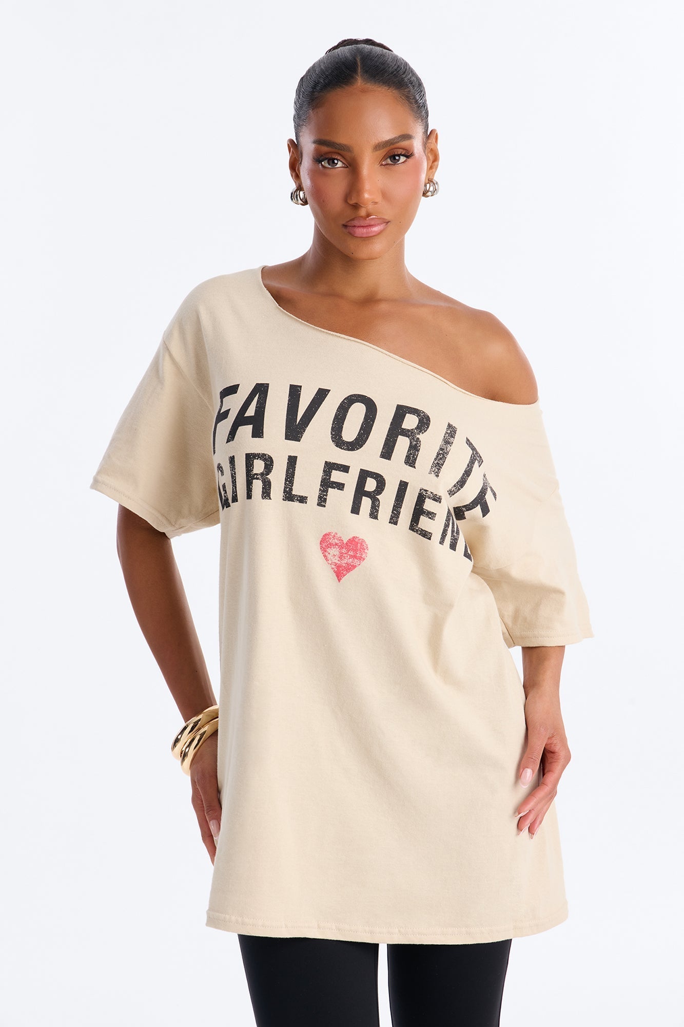 Favorite Girlfriend Off Shoulder Tee - Sand