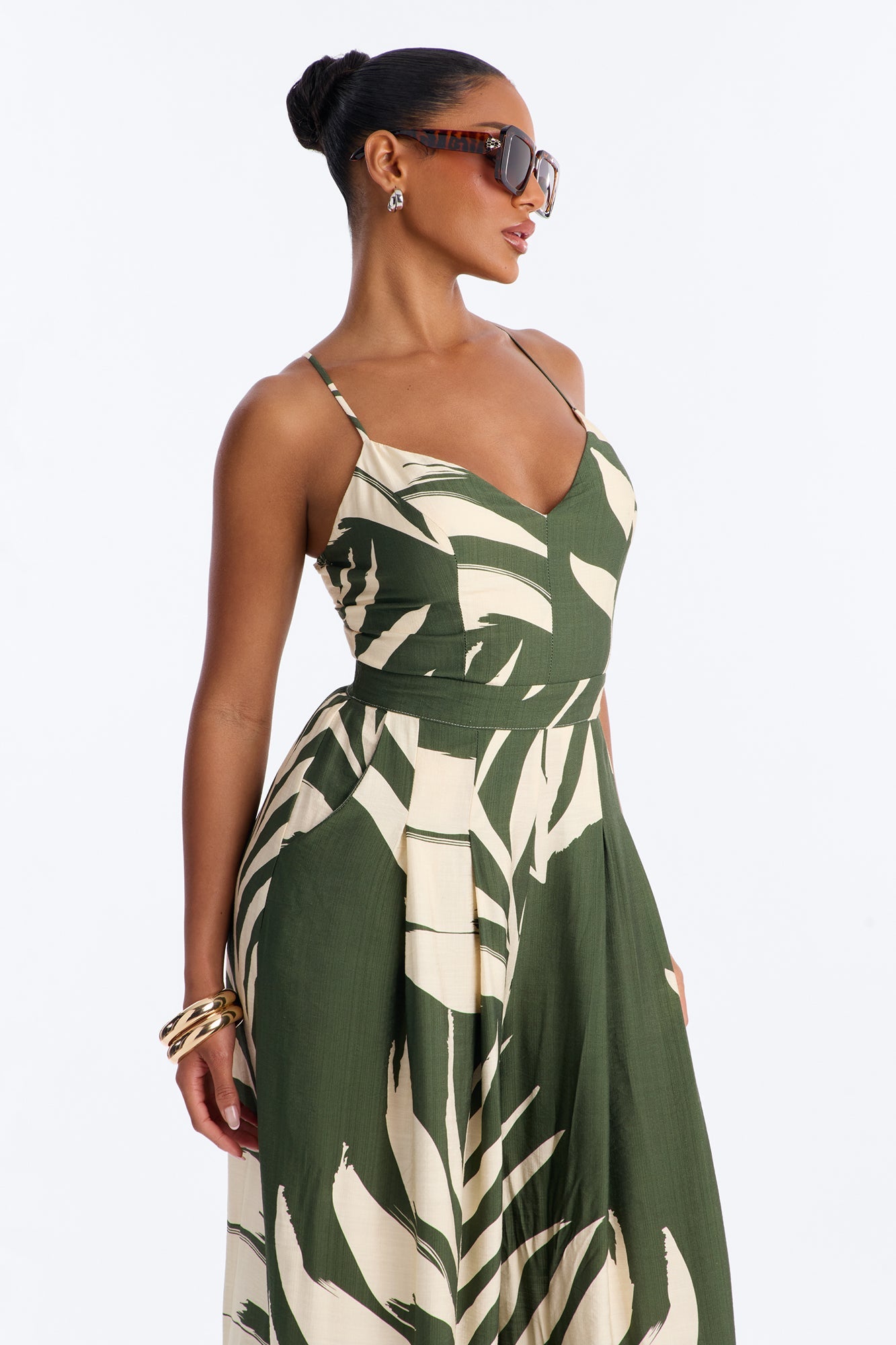 Tanya Tropical Wide Leg Jumpsuit - Green