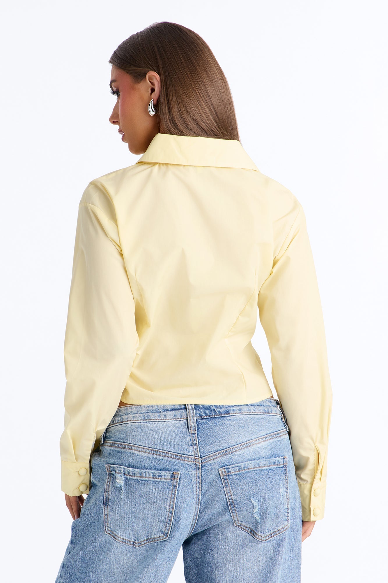 Late For Work Asymmetrical Poplin Shirt - Butter Yellow