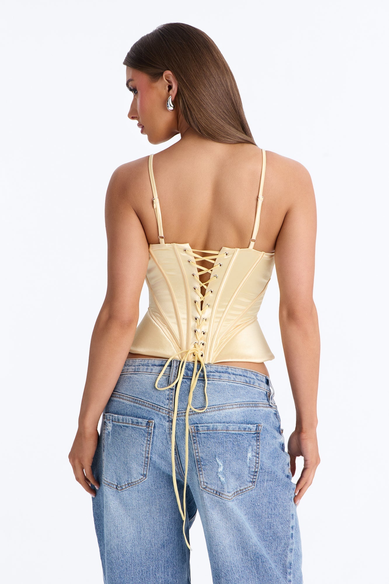 You Have My Heart Lace Up Satin Corset - Butter Yellow
