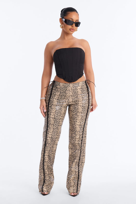 Valley Girl Lace Up Straight Leg Pant - Brown Combo