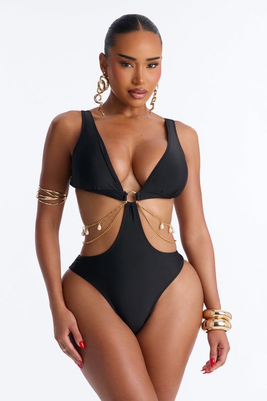 Larisa 1 Piece Cut Out Chain Swimsuit - Black