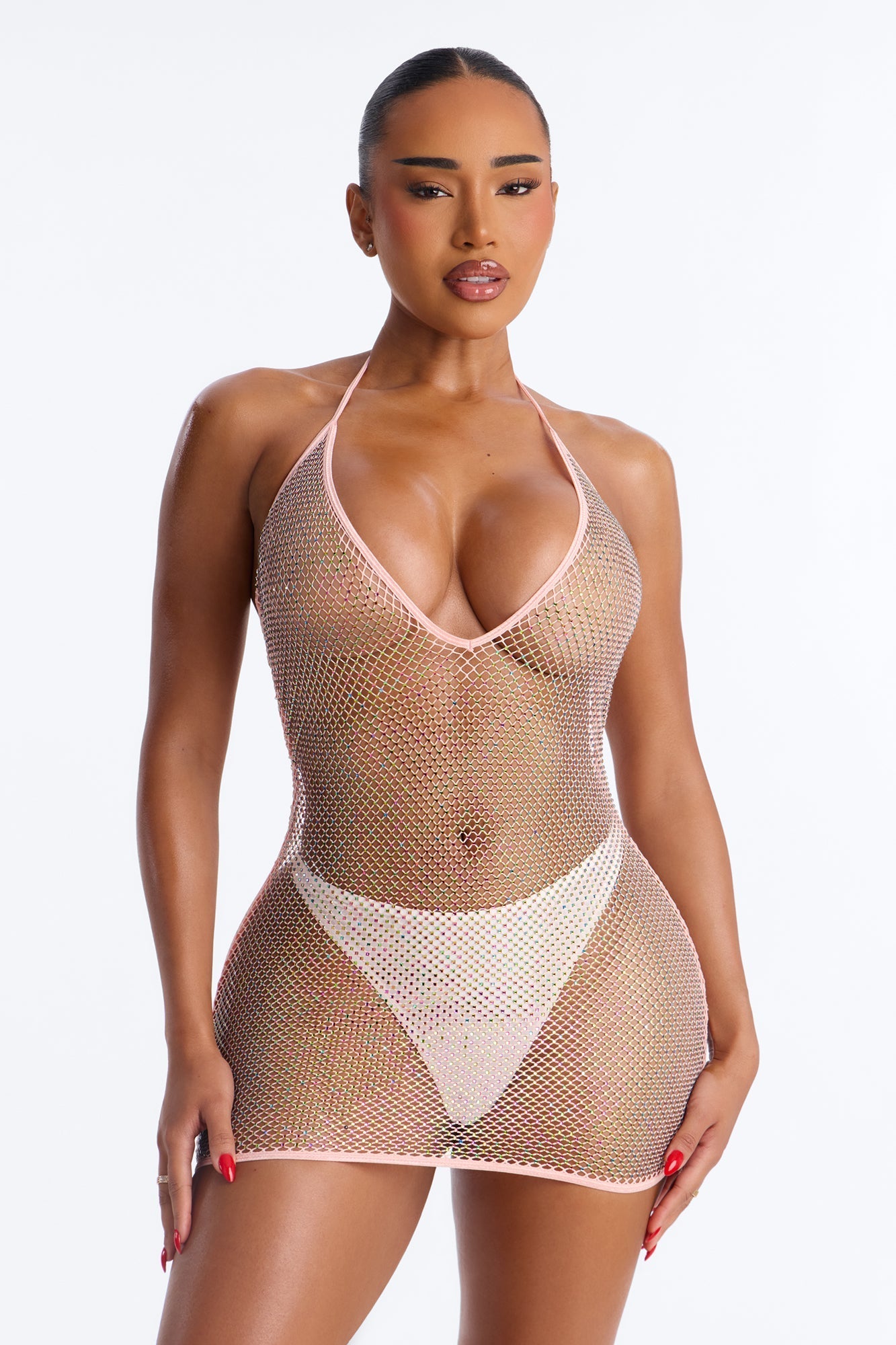 Sparkle Me Up Rhinestone Fishnet Chemise - Pink/combo