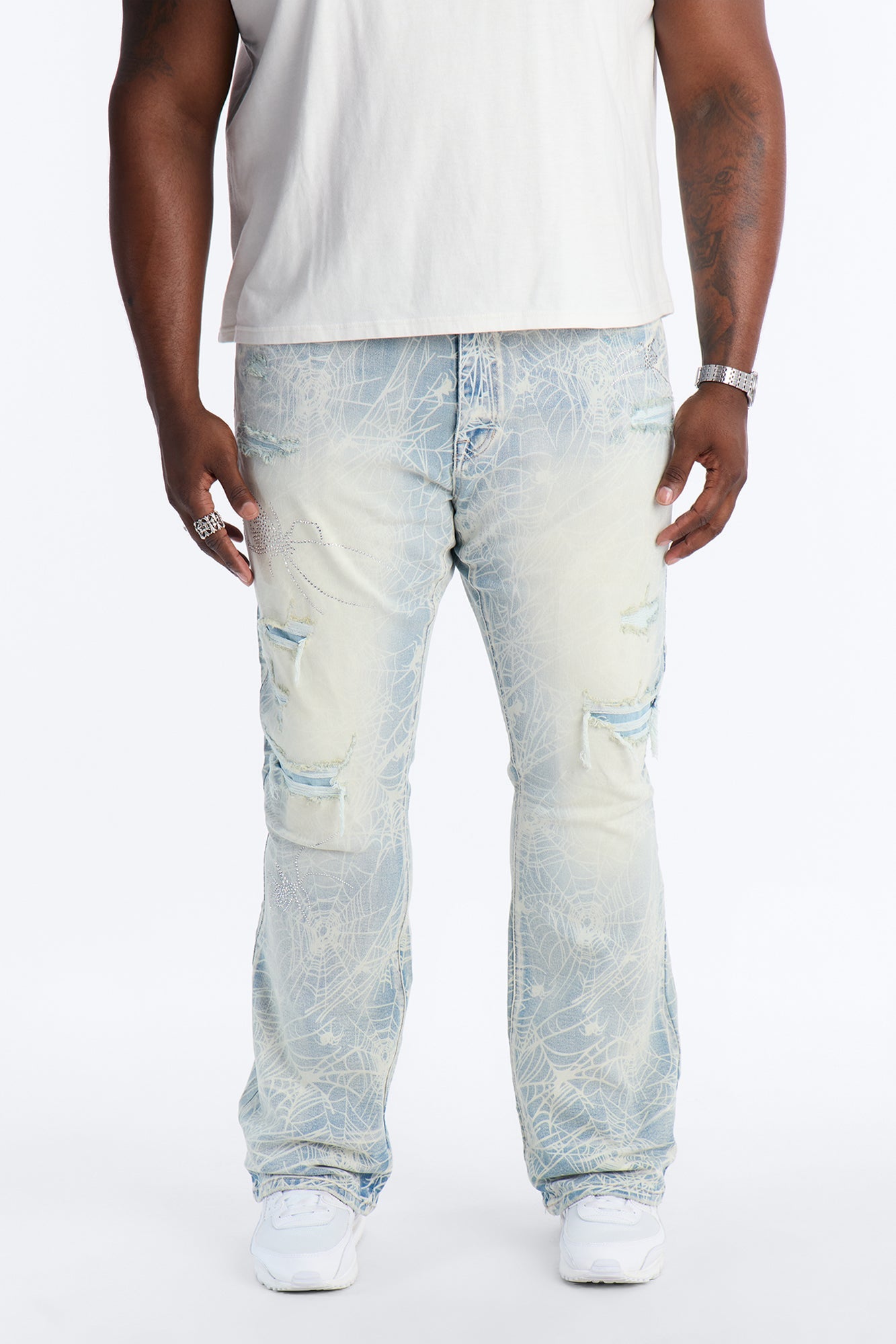Stacked Skinny Flare Eternal Jeweled Web Jean - Light Wash