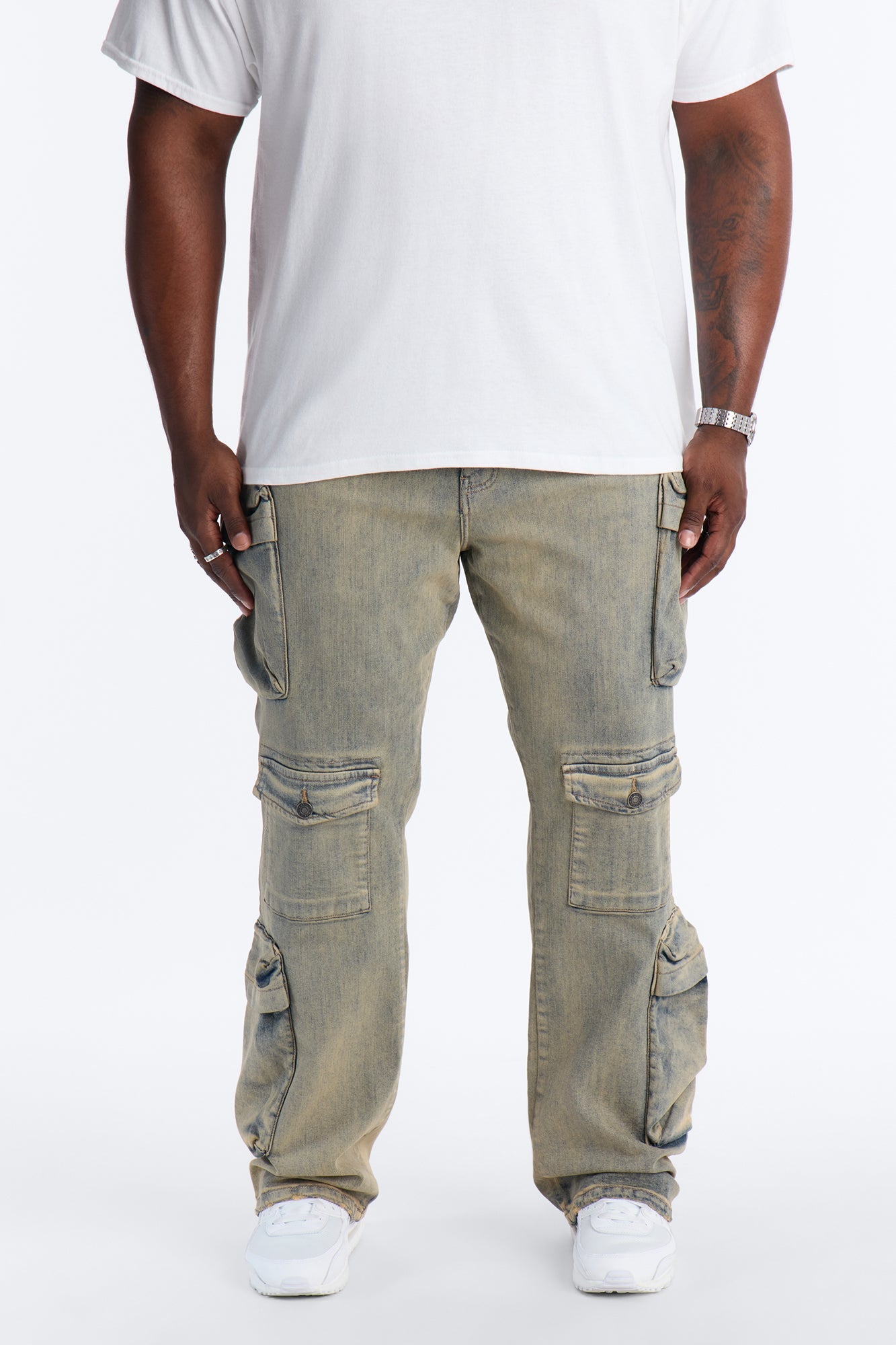 Stacked Slim Flare Cargo All The Way Jean - Vintage Wash