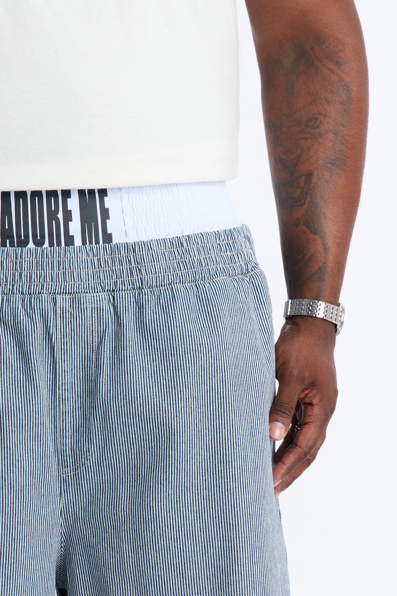 Relaxed Adore Me Double Waistband Pinstripe Short - White/Blue
