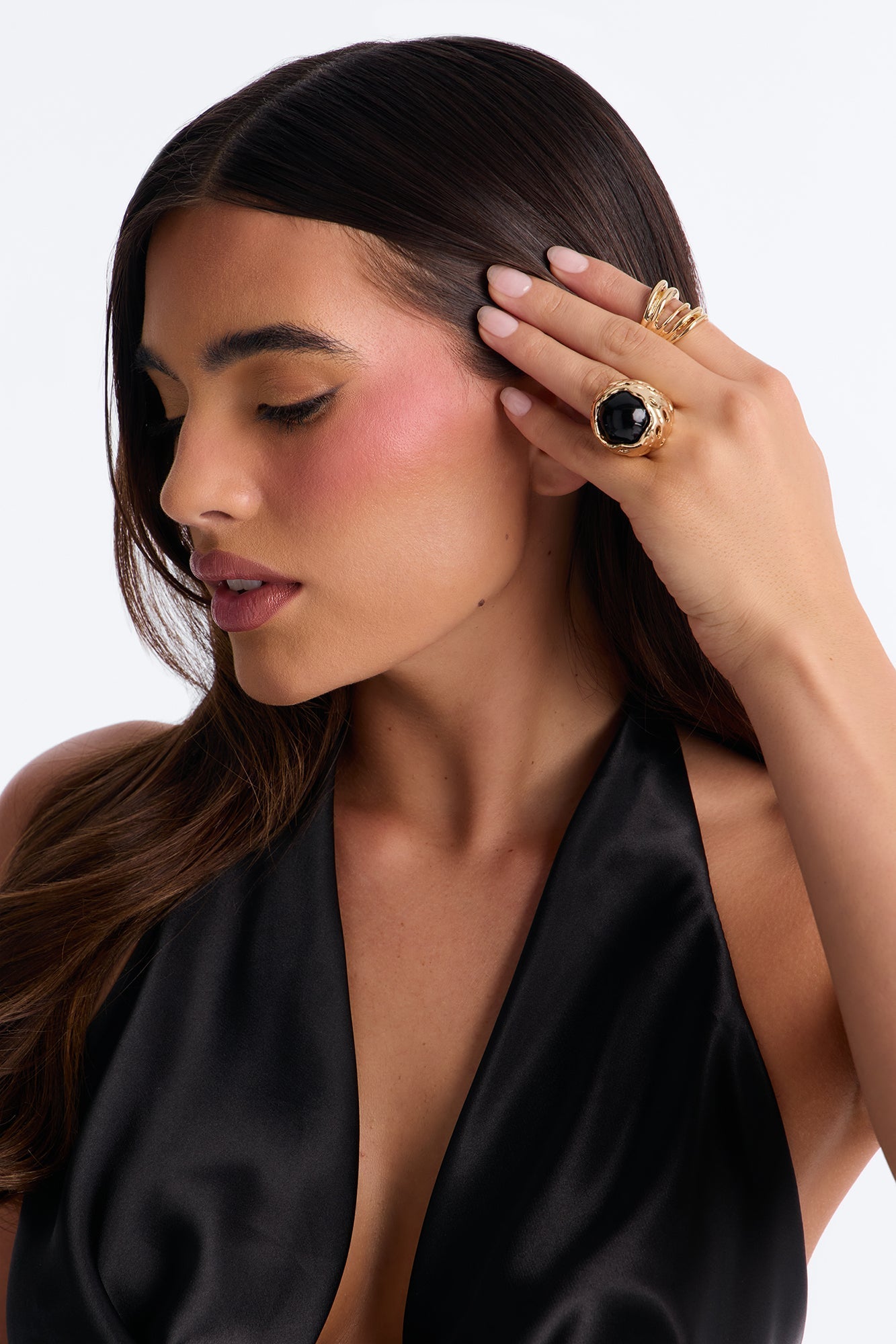 Ophelia 2 Piece Ring Set - Gold/Black NEWFASHIONEDGE