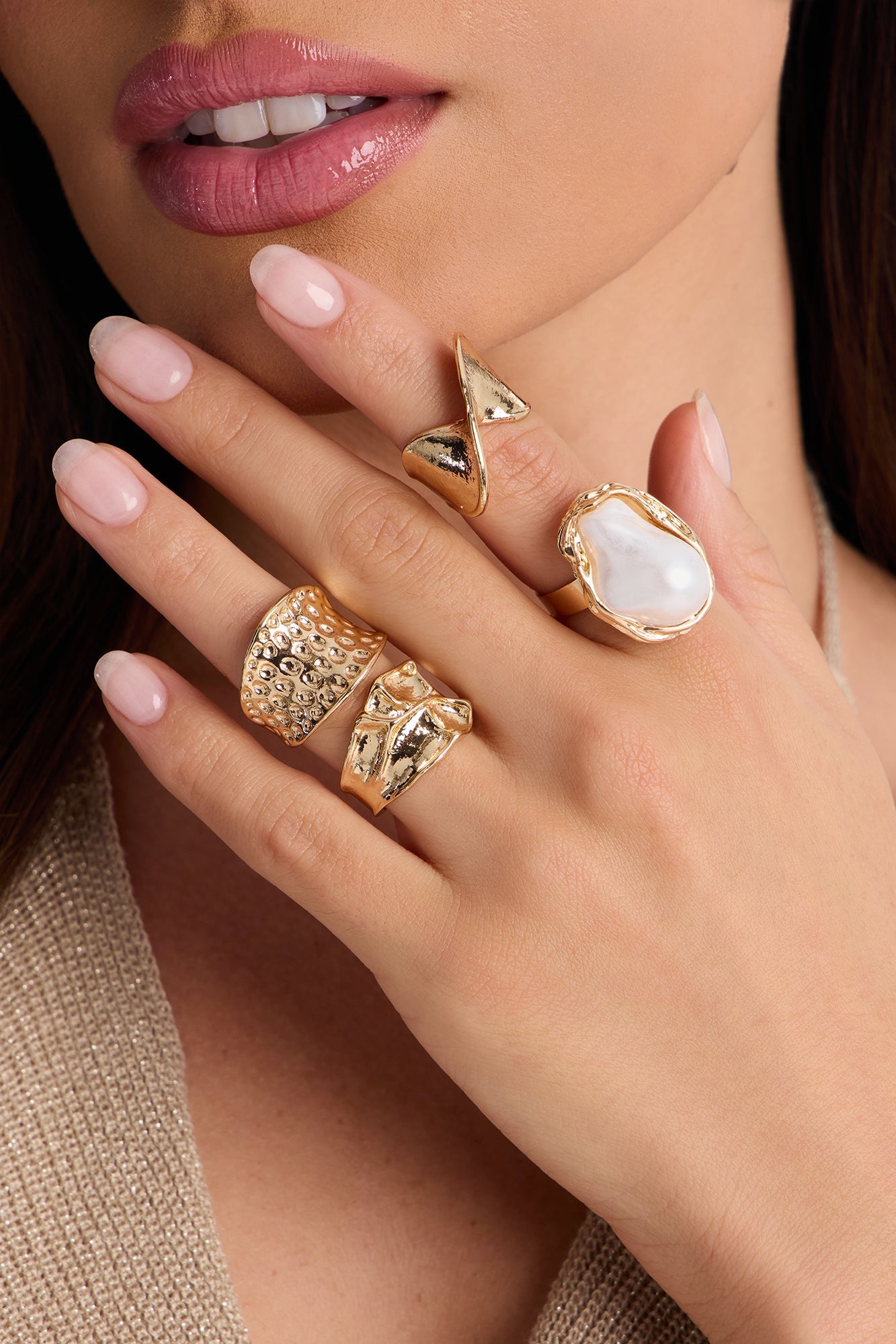 Edge Of Desire 4 Piece Ring Set - Gold