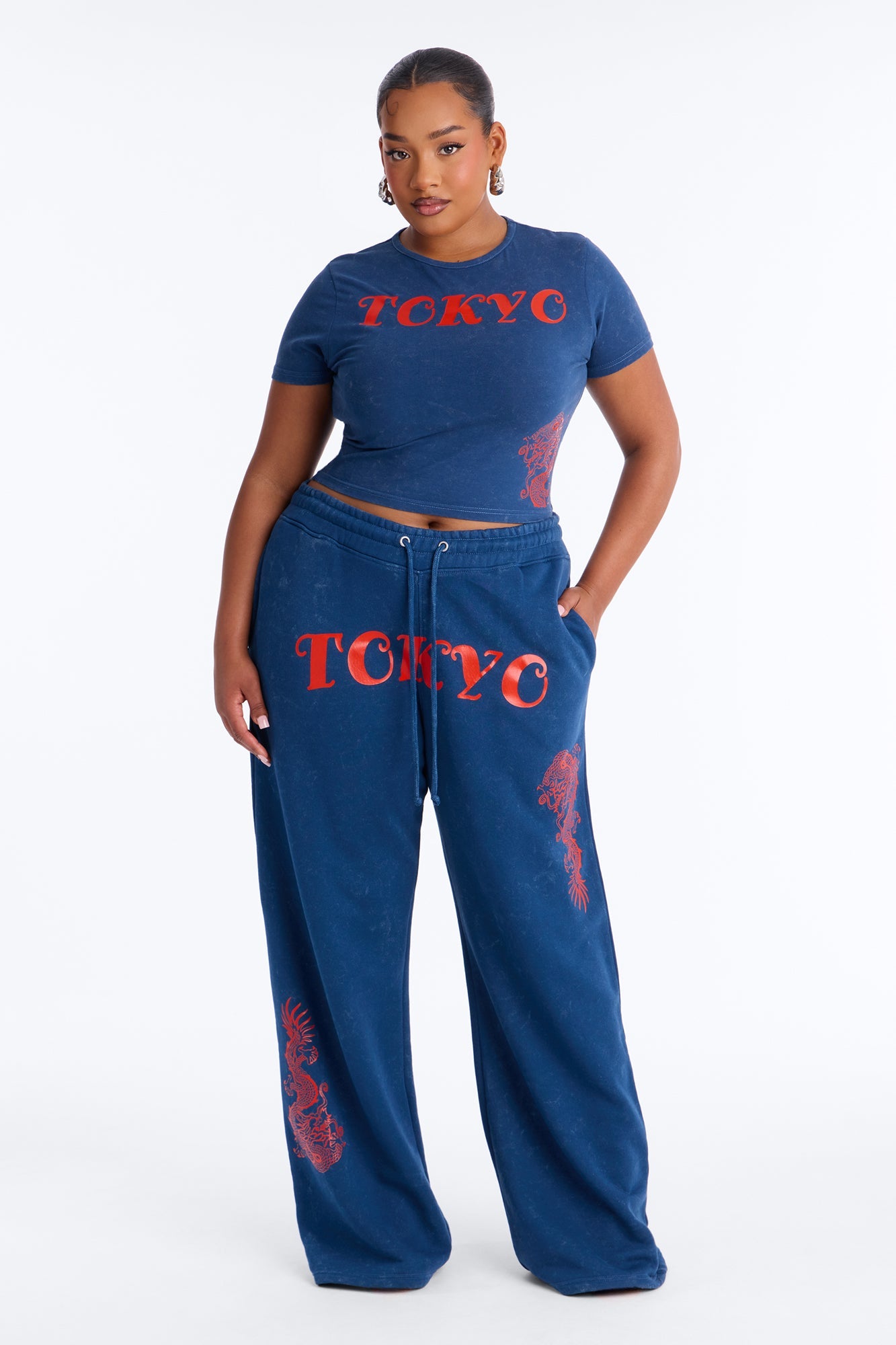Tokyo Fleece Wide Leg Pant Set - Blue
