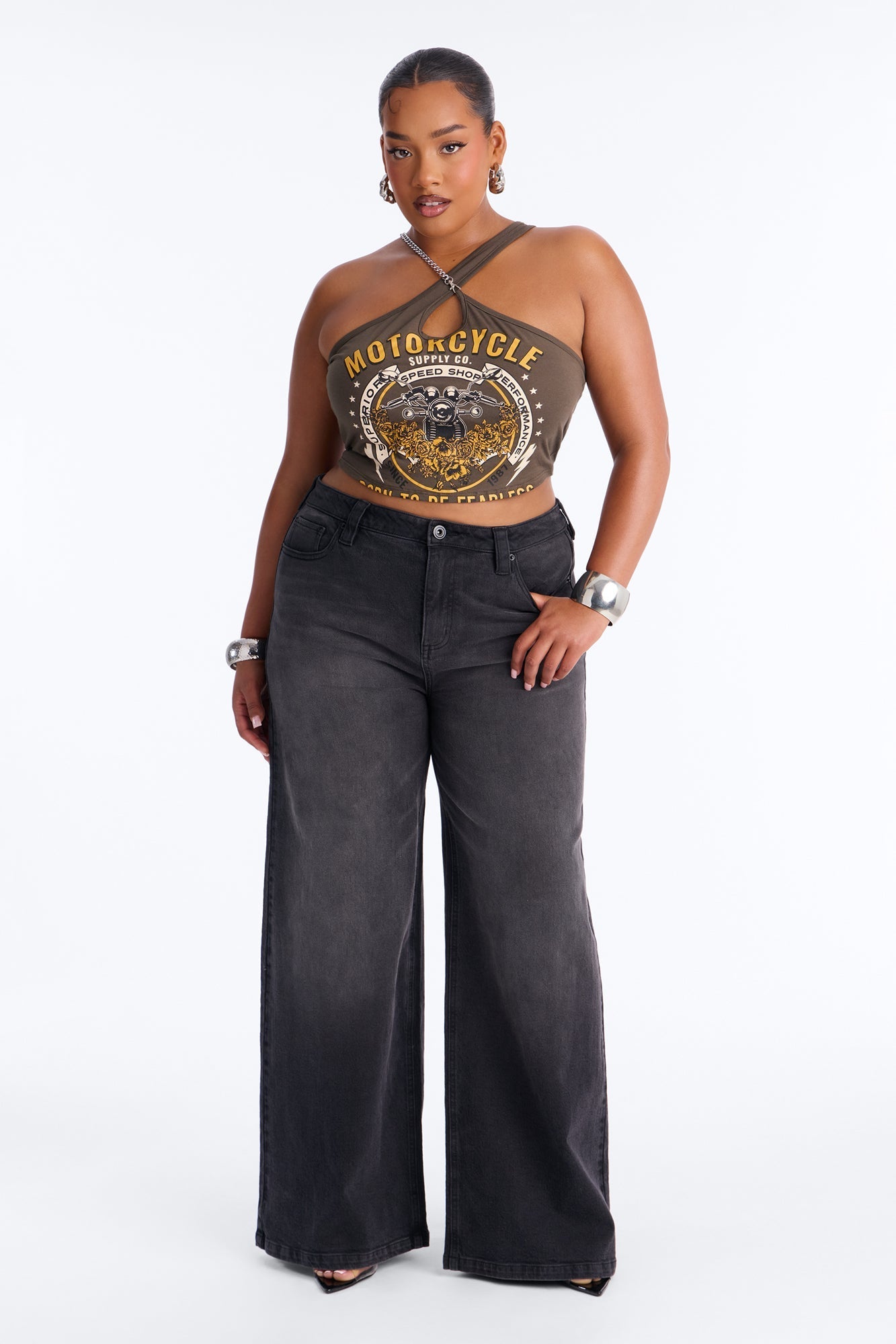 Motorcycle Speed Shop Halter Top - Olive NEWFASHIONEDGE