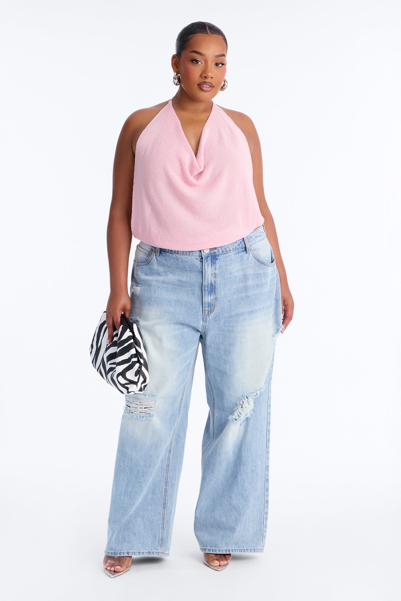 Fantasy Girl Shimmer Sweater Halter Top - Pink NEWFASHIONEDGE