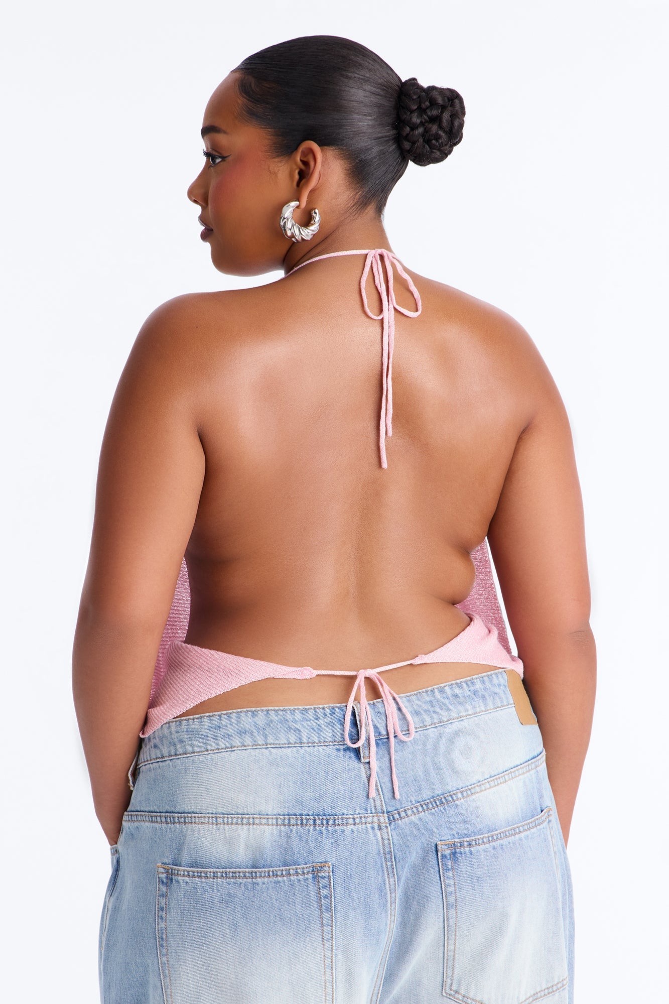 Fantasy Girl Shimmer Sweater Halter Top - Pink