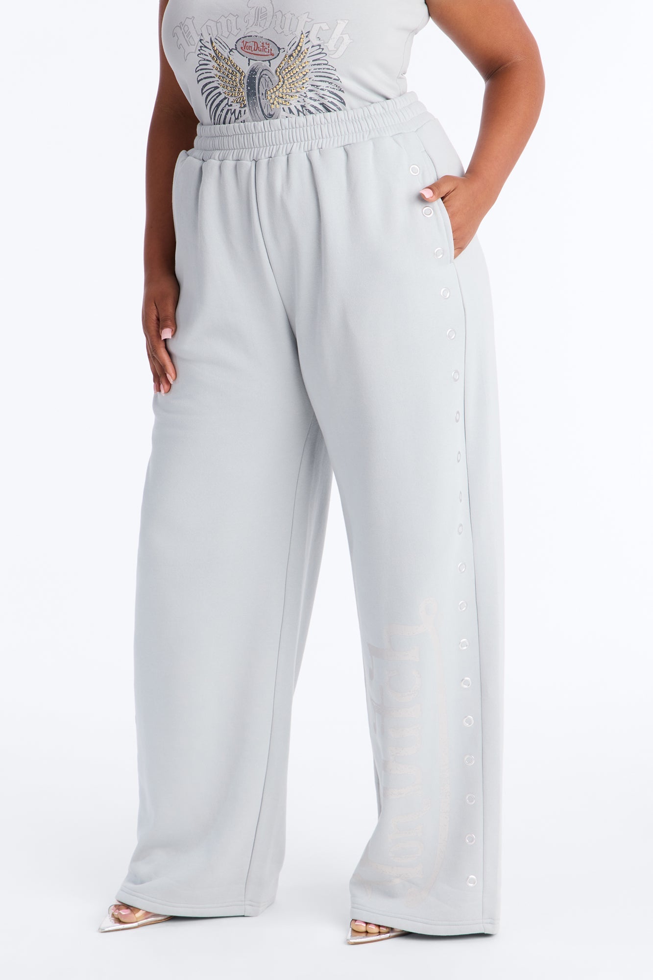 Von Dutch Rocker Wide Leg Pant - Grey NEWFASHIONEDGE