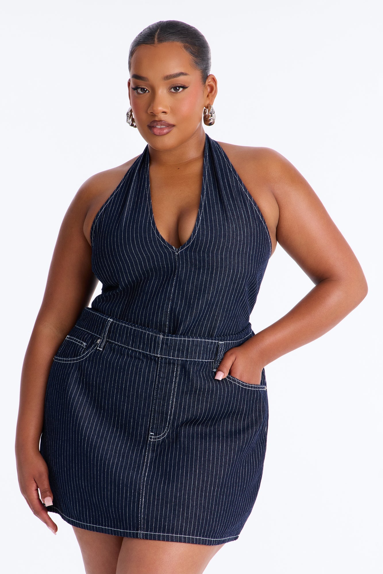 Alexa Halter Denim Mini Dress - Dark Wash NEWFASHIONEDGE