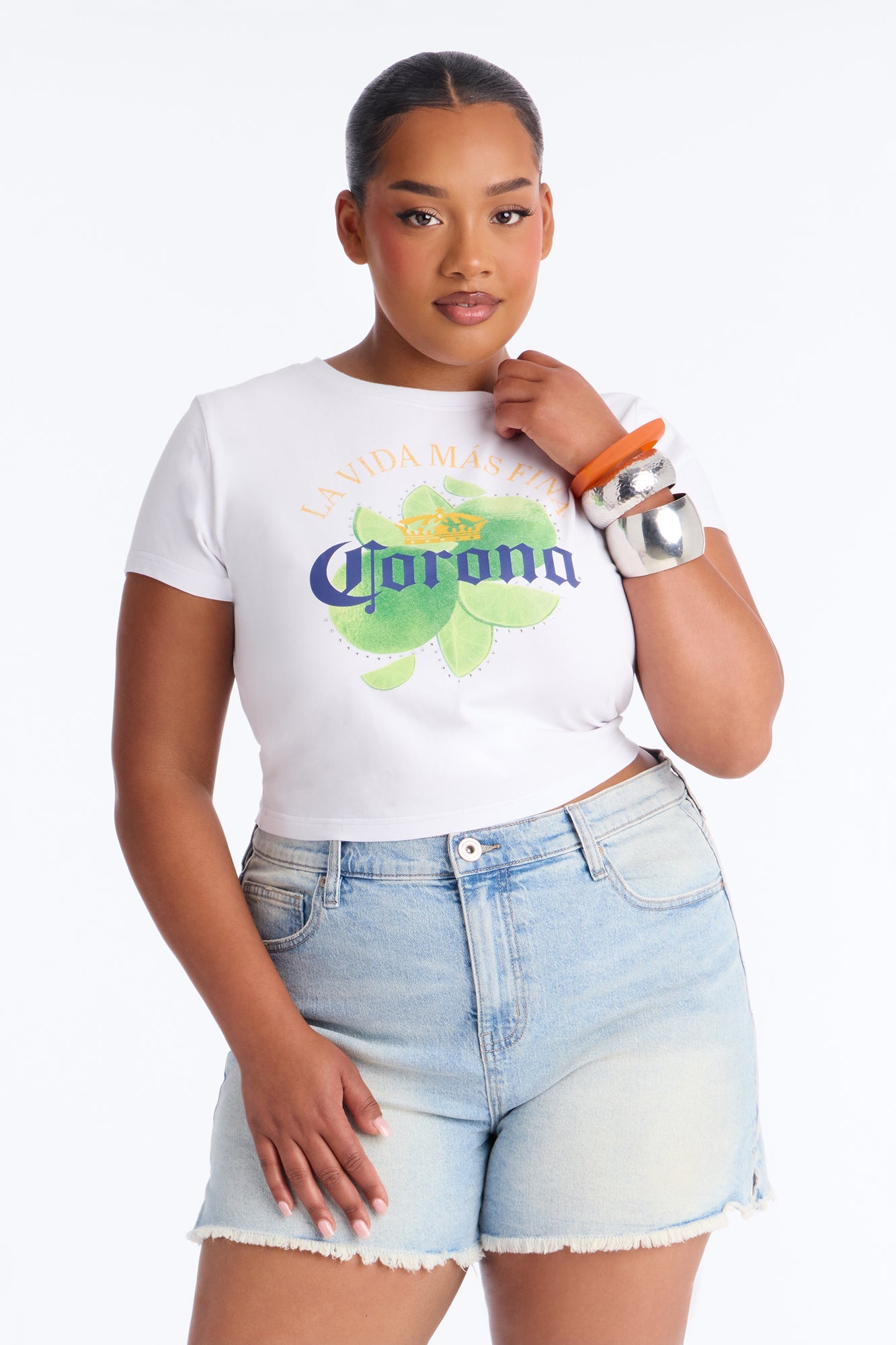 Corona Collection Rhinestone Baby Tee - White Fashion Nova