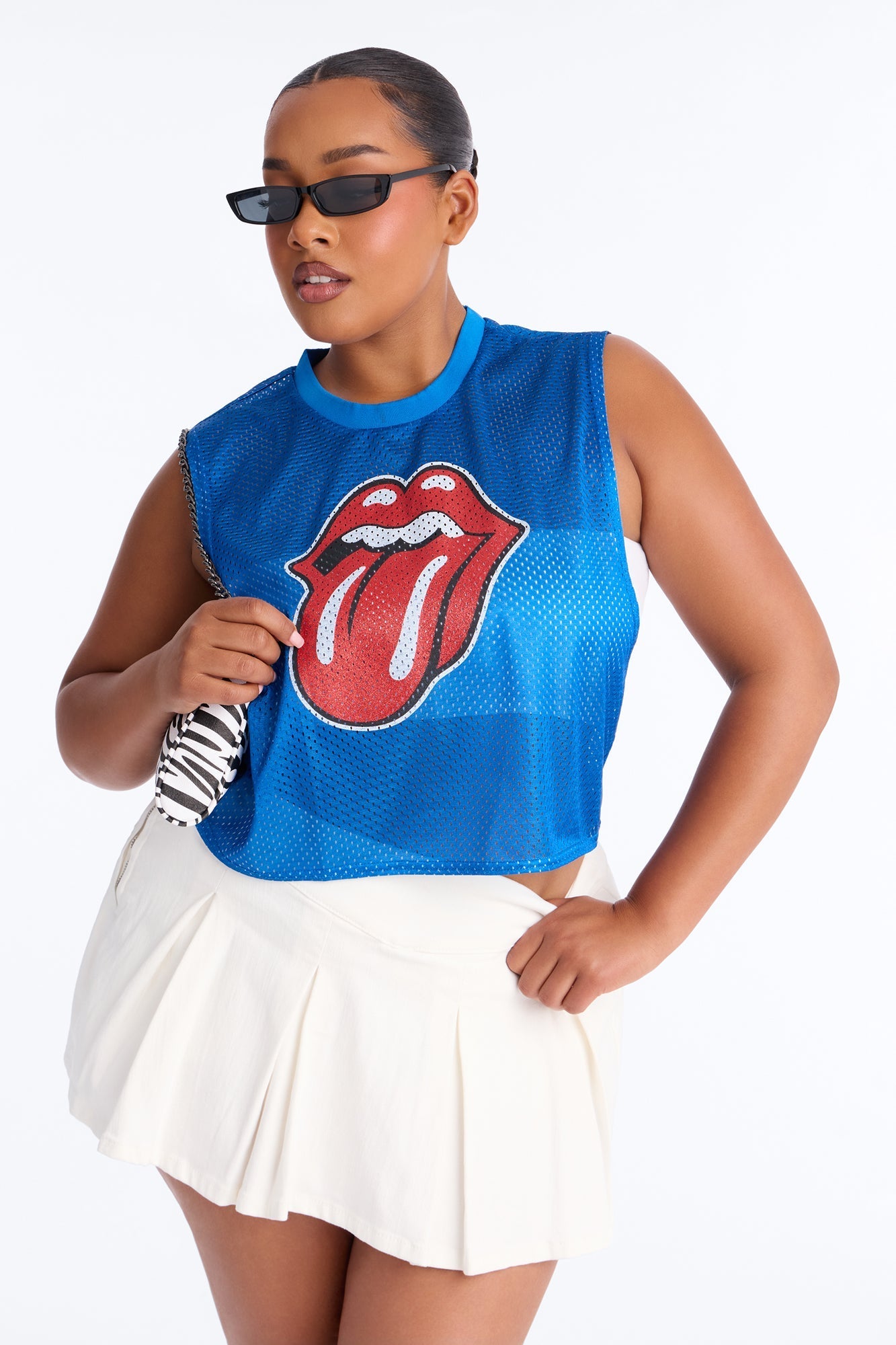 The Rolling Stones Mesh Cropped Muscle Tank - Royal NEWFASHIONEDGE