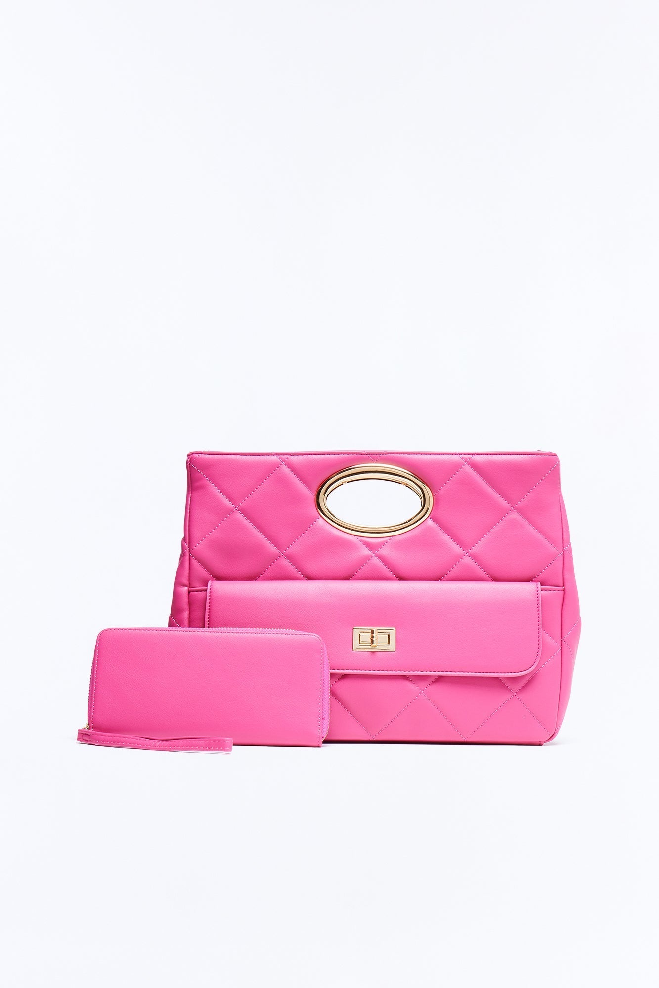 Nine To Five Faux Leather Crossbody Handbag And Wallet Set - Pink