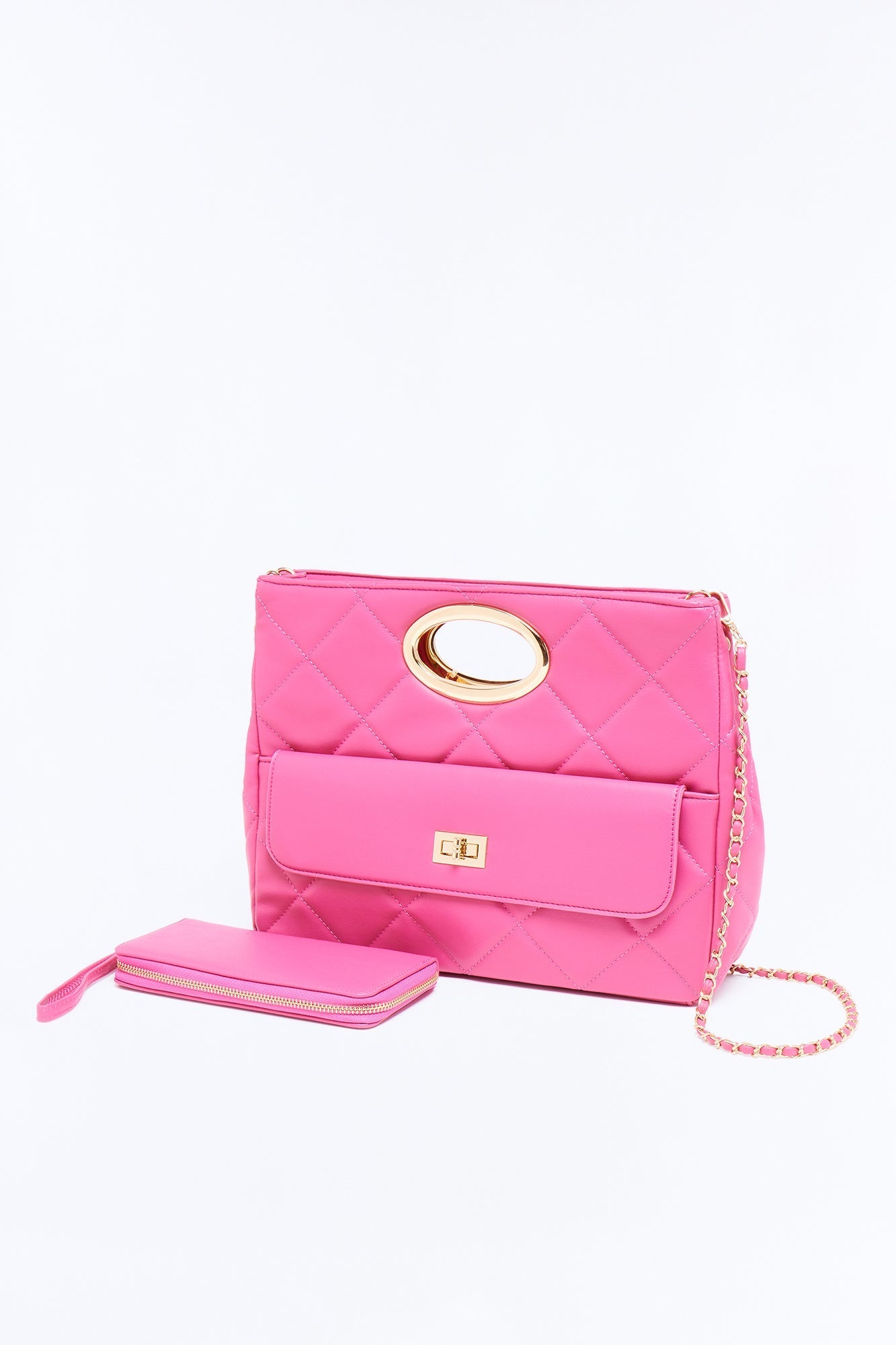 Nine To Five Faux Leather Crossbody Handbag And Wallet Set - Pink