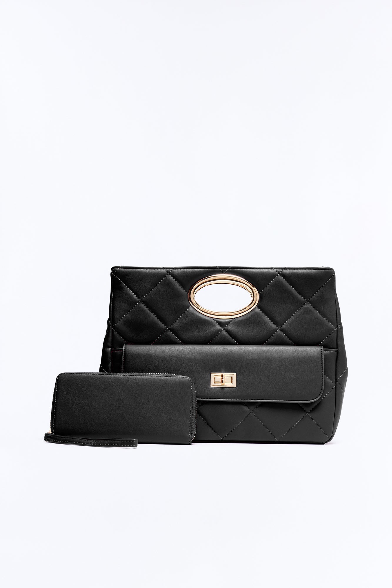 Nine To Five Faux Leather Crossbody Handbag And Wallet Set - Black