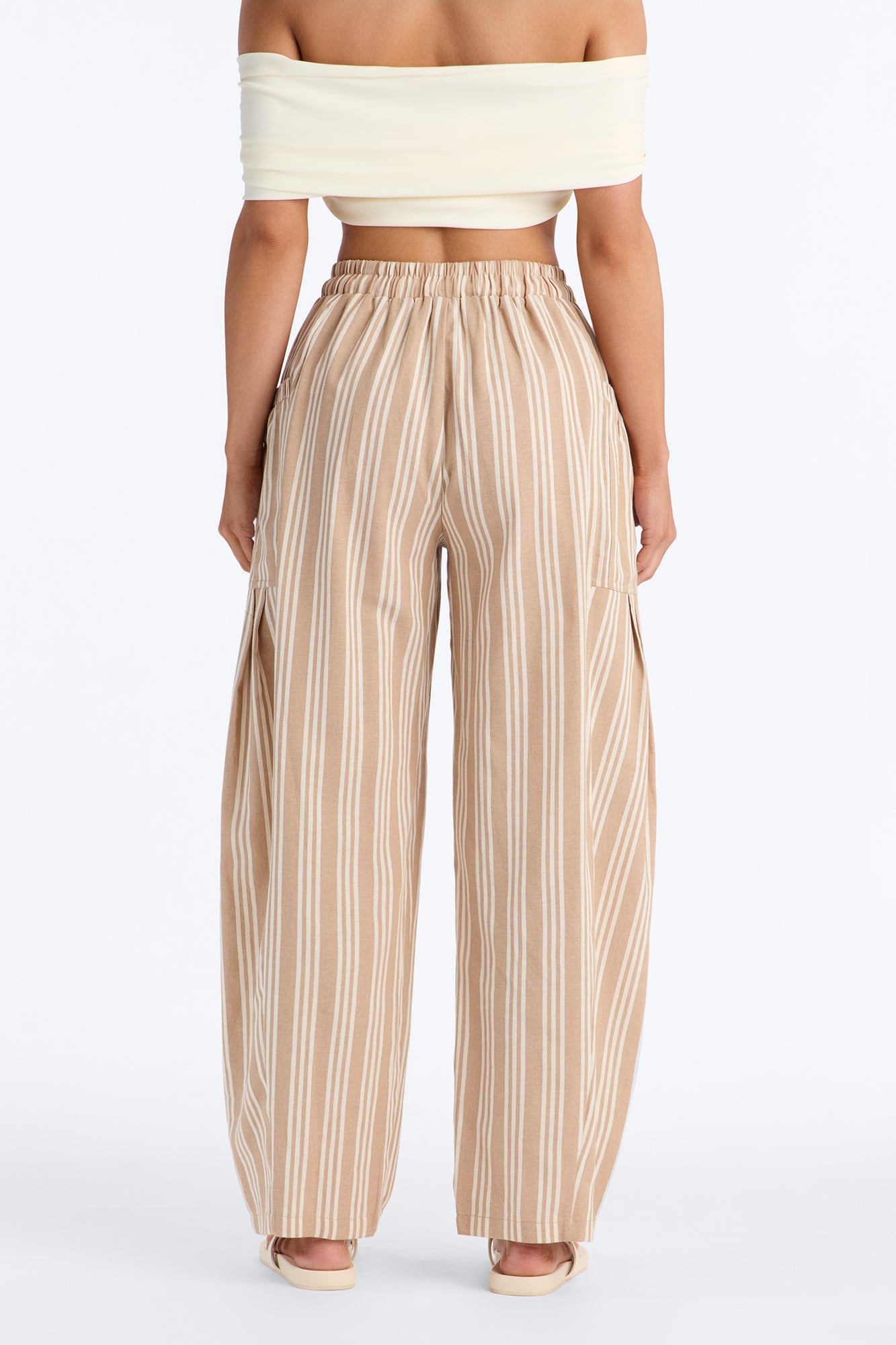 Coastal Barrel Leg Striped Pants - Taupe
