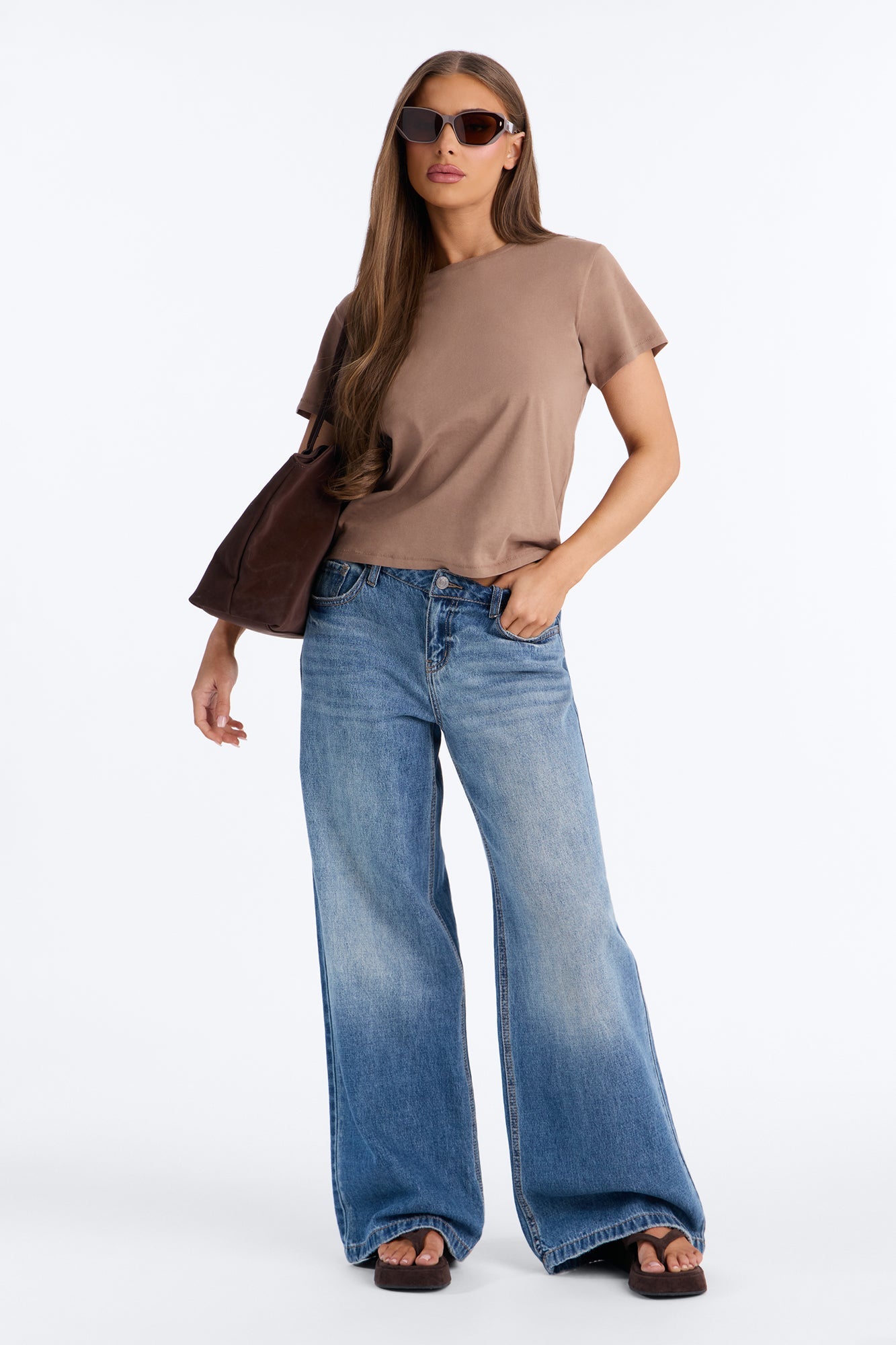 Simple And Modern Cropped Tee - Taupe