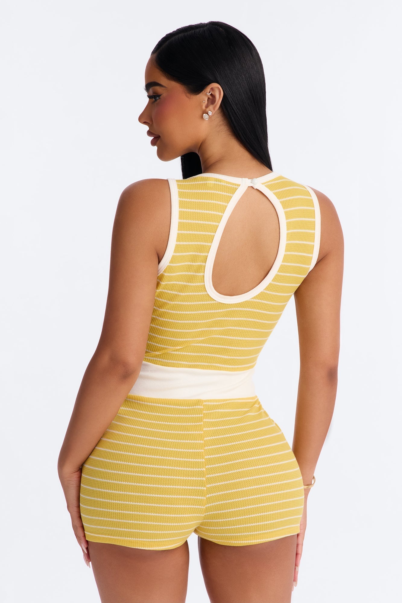 Willow Striped Waffle Knit Romper - Yellow