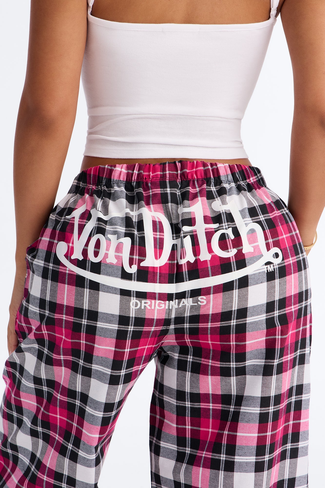 Von Dutch Plaid Star PJ Pant Set - Black/Pink