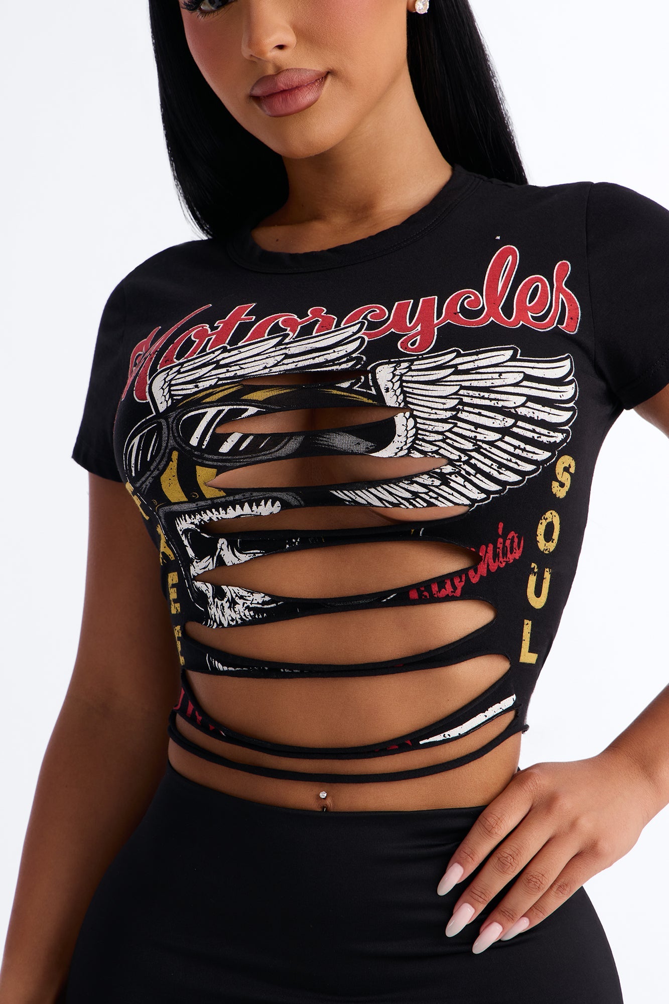 Motorcycles Freedom Cut Out Baby Tee - Black