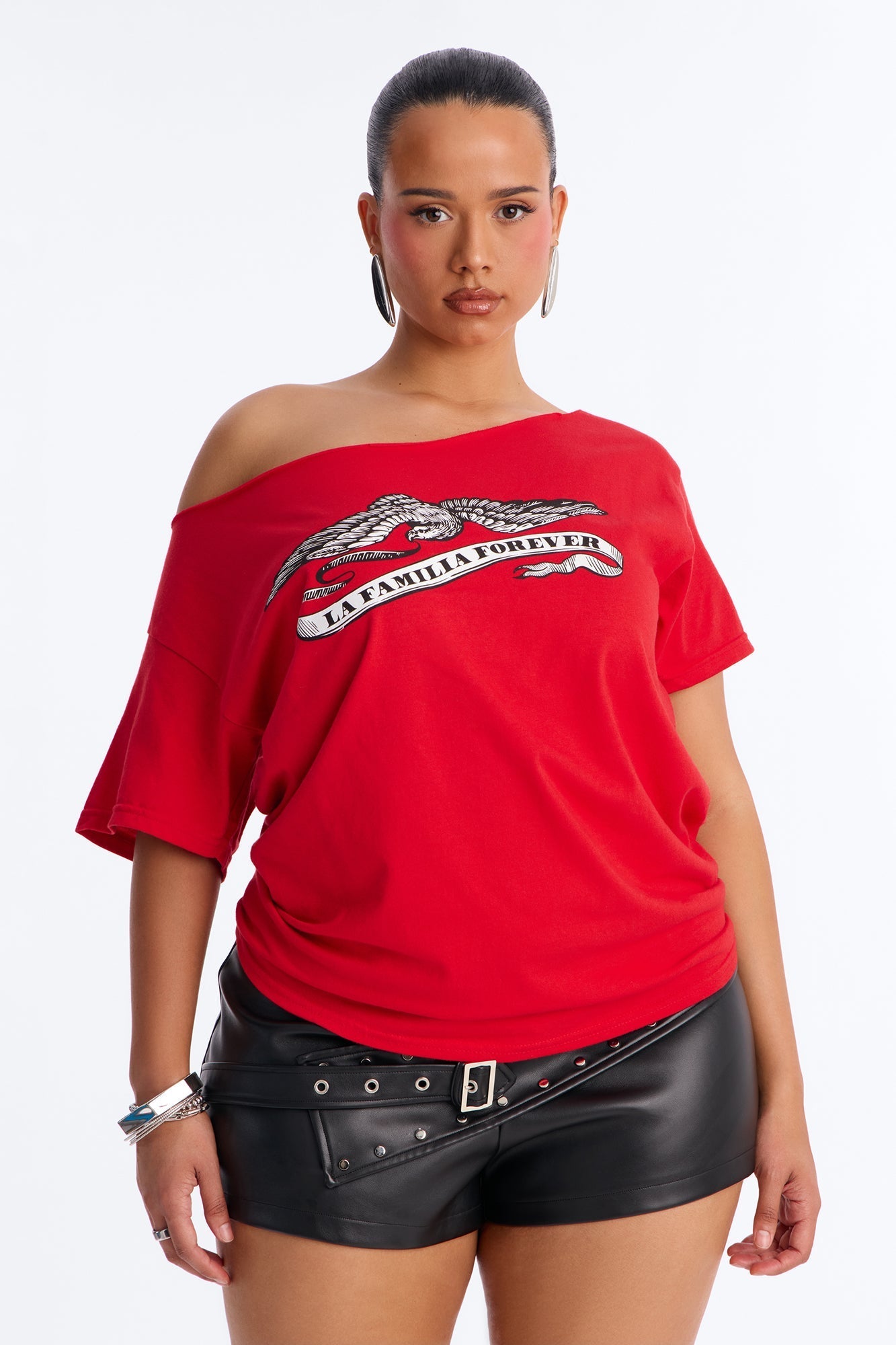 La Familia Forever Eagles Off Shoulder Top - Red NEWFASHIONEDGE